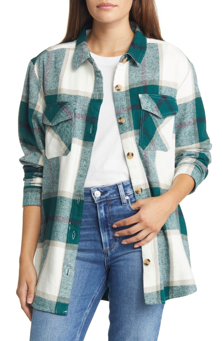 beachlunchlounge Oversize Plaid Cotton Shirt, Main, color, Pine Grove