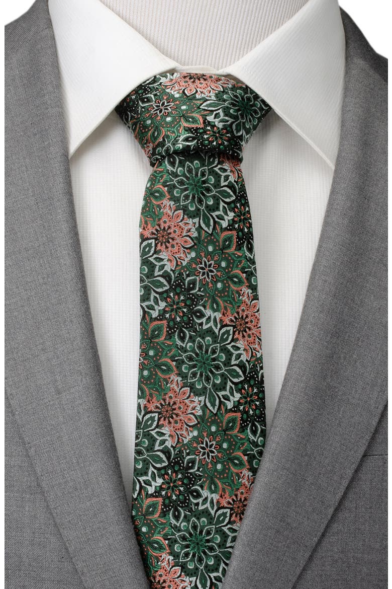 Kaleidoscope Floral Silk Tie, Alternate, color, GREEN/BLACK