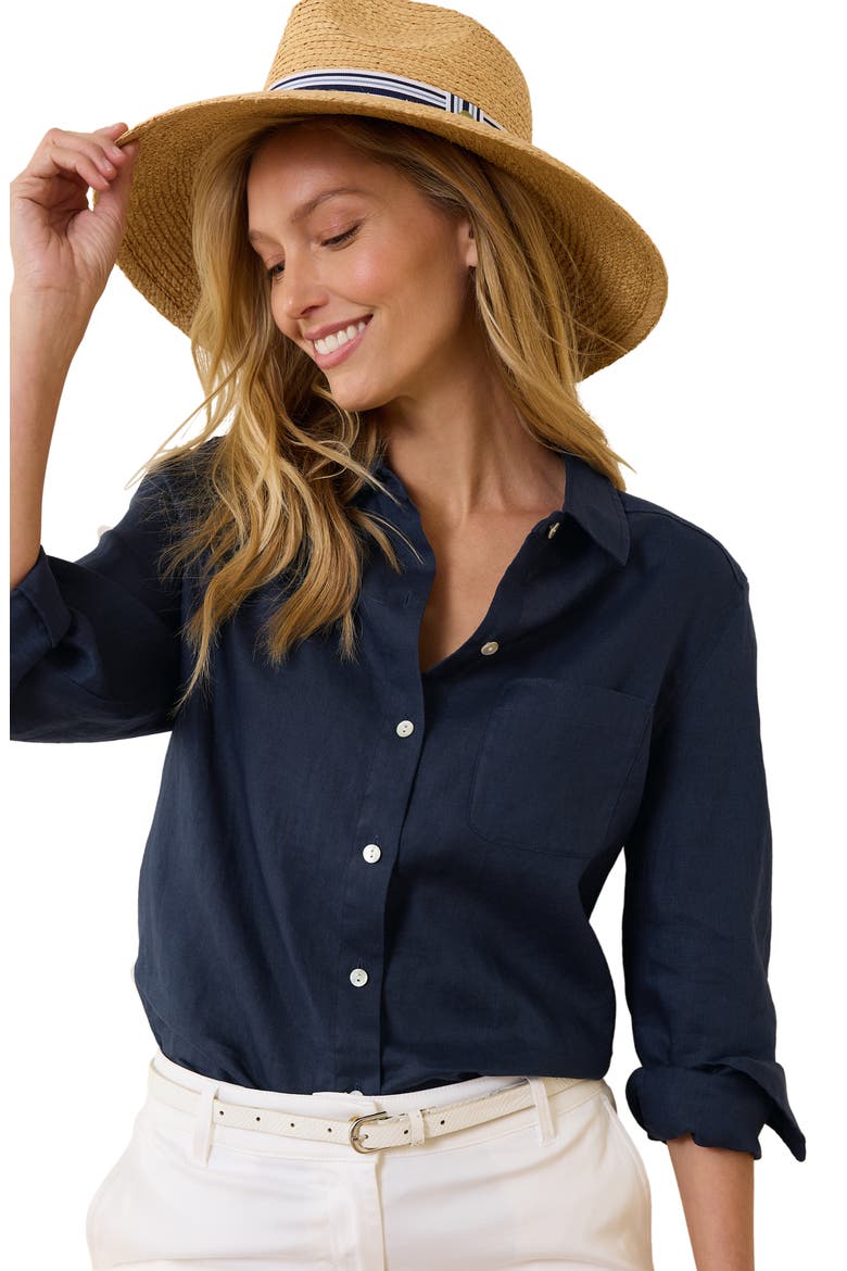 Coastalina Linen Button-Up Shirt, Alternate, color, COASTLINE