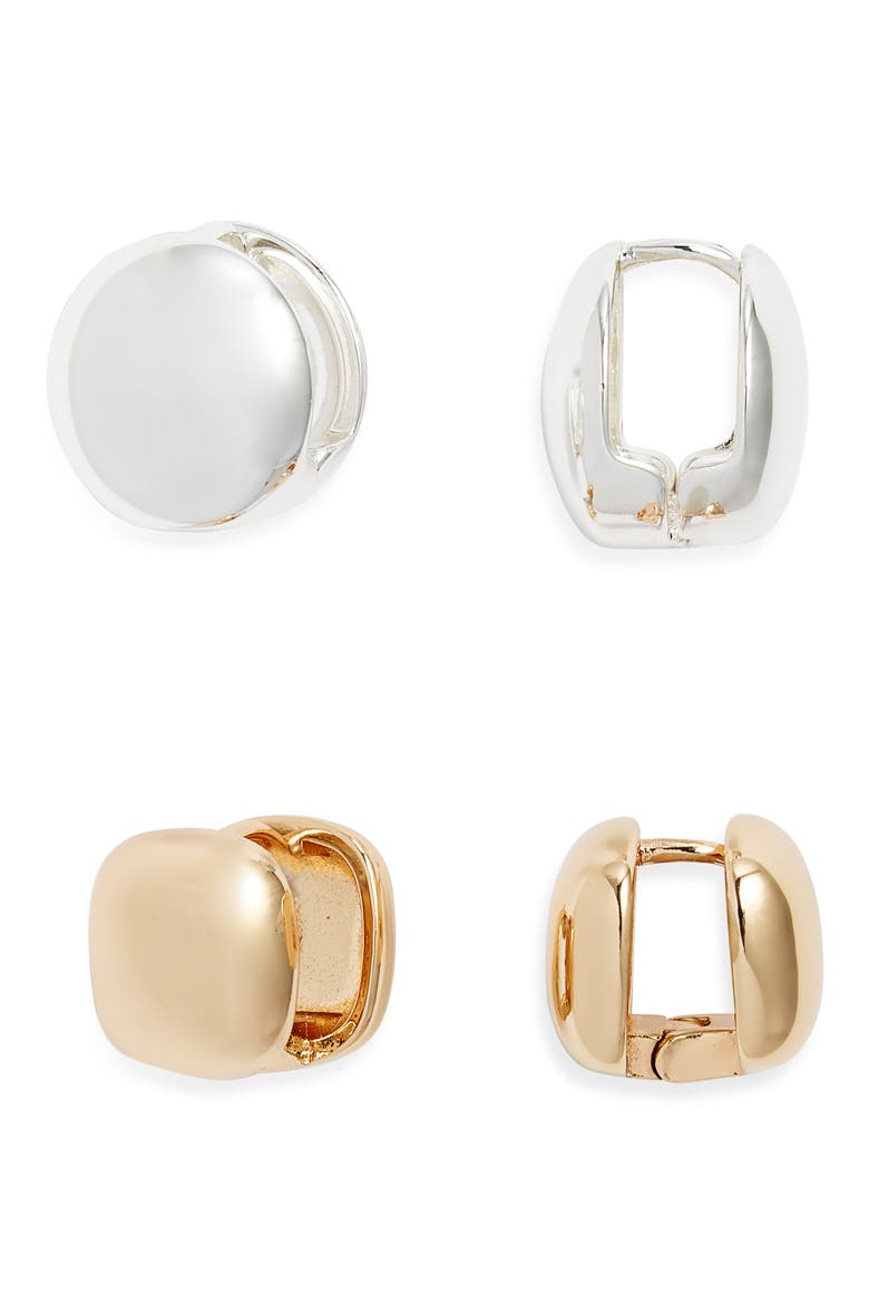Set of 2 Orb Huggie Earrings, Main, color, GOLD- SILVER