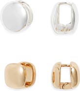 Open Edit Set of 2 Orb Huggie Earrings