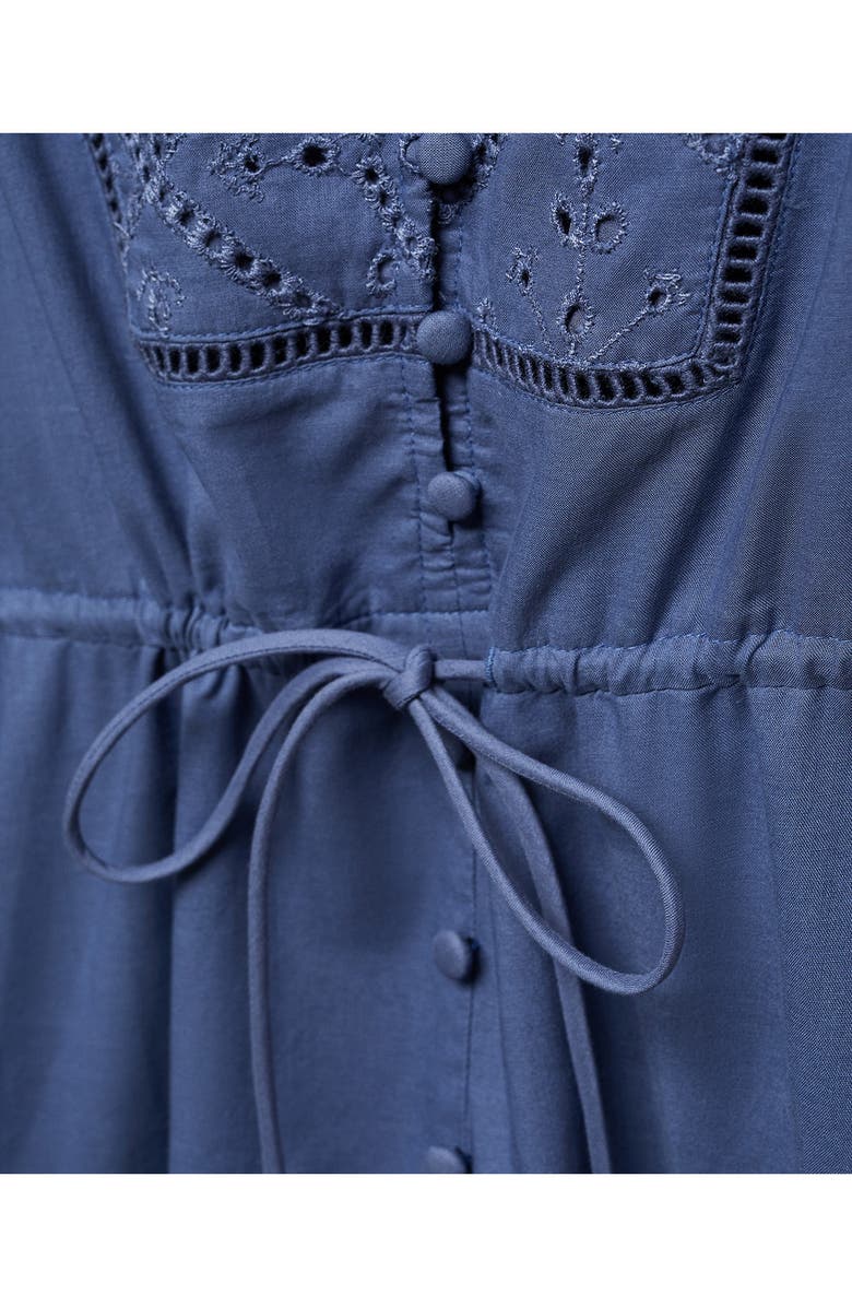 MANGO Embroidered Eyelet Long Sleeve Cotton Shirtdress, Alternate, color, Blue
