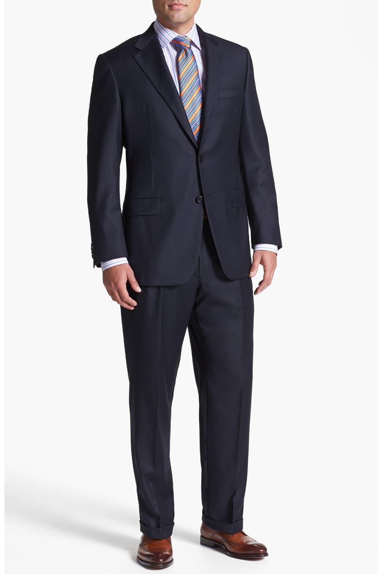 Navy Worsted Wool Suit, Main, color, NAVY