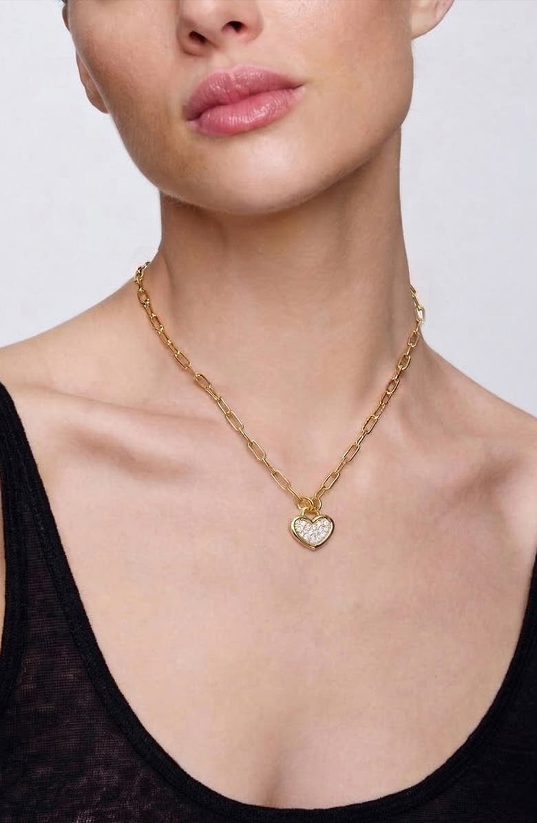 YOJ Link Heart Pave Short Necklace in Gold, Alternate, color, Gold