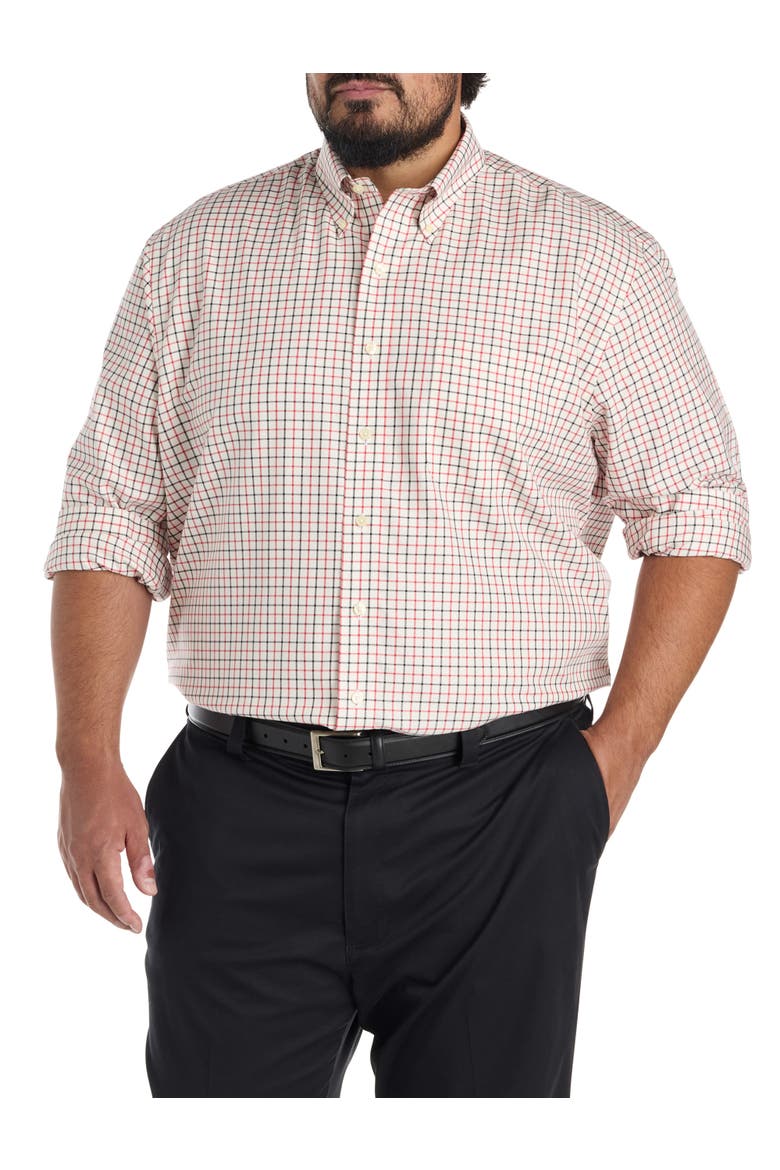 Big & Tall Non-Iron Plaid Sport Shirt, Main, color, IVORY RED BLACK