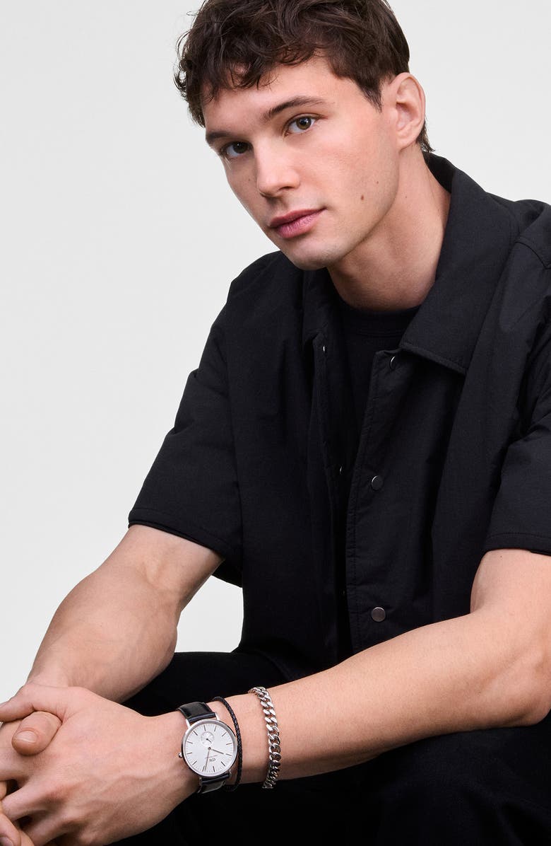 Daniel Wellington Classic Multi Eye Leather Strap Watch, 40mm, Alternate, color, Silver