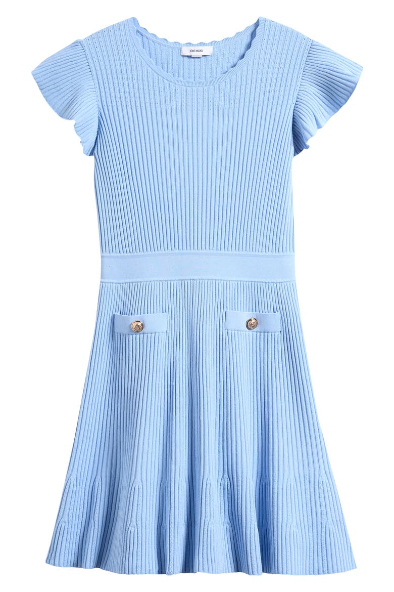 Kids' Miriam Flutter Sleeve Rib Dress, Main, color, PALE BLUE