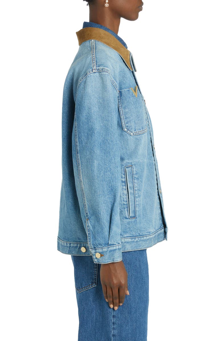 Valentino Garavani Corduroy Trim Denim Jacket, Alternate, color, 
