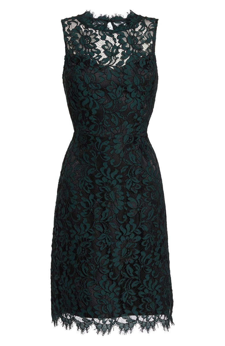 Eliza J High Neck Lace Sheath Dress, Alternate, color, 