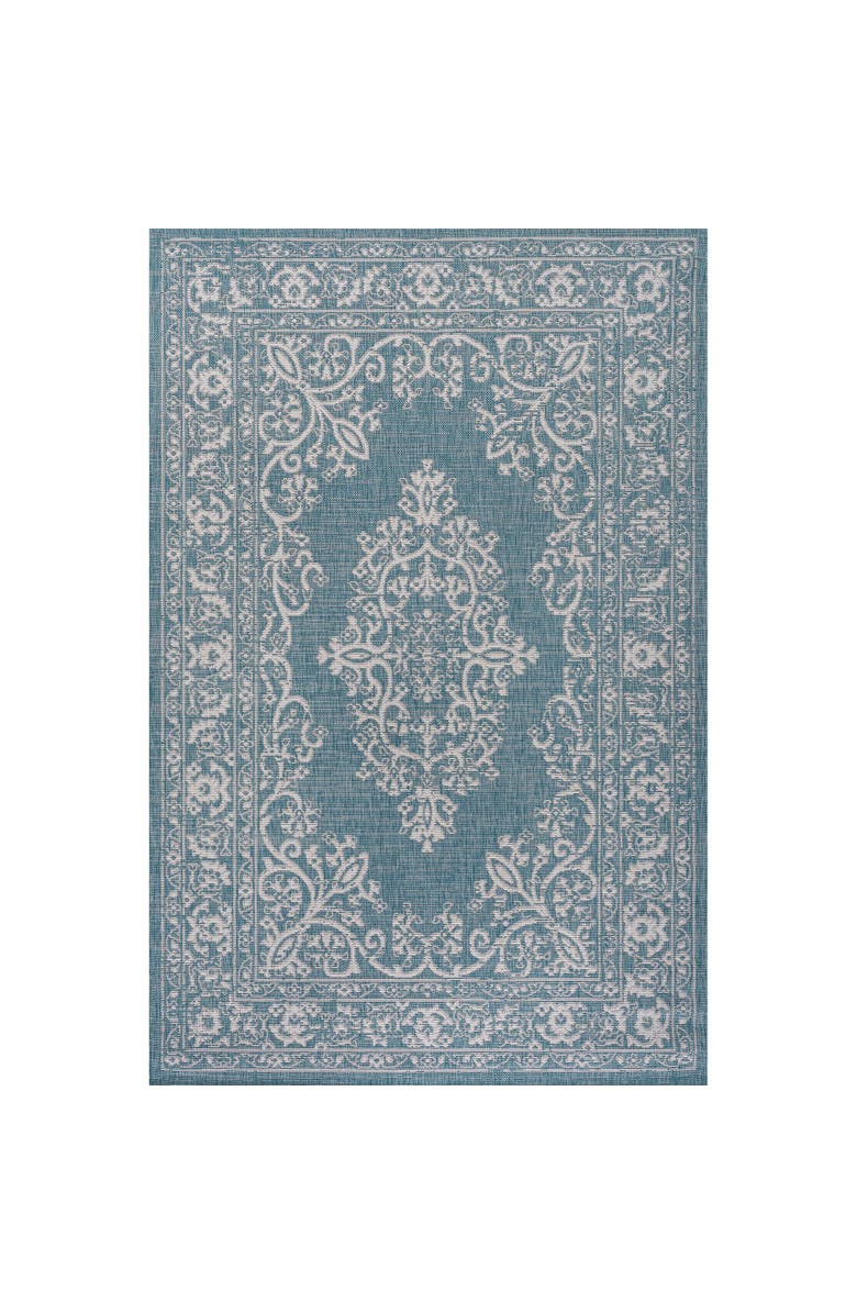 JONATHAN Y Galon Filigree Indoor/Outdoor Area Rug, Main, color, Teal/Ivory