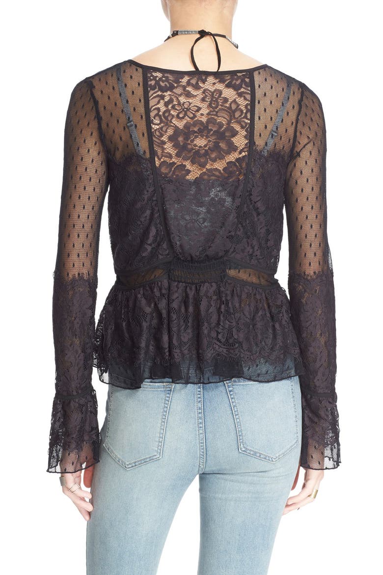 'Penelope' Sheer Peplum Top, Alternate, color, BLACK COMBO
