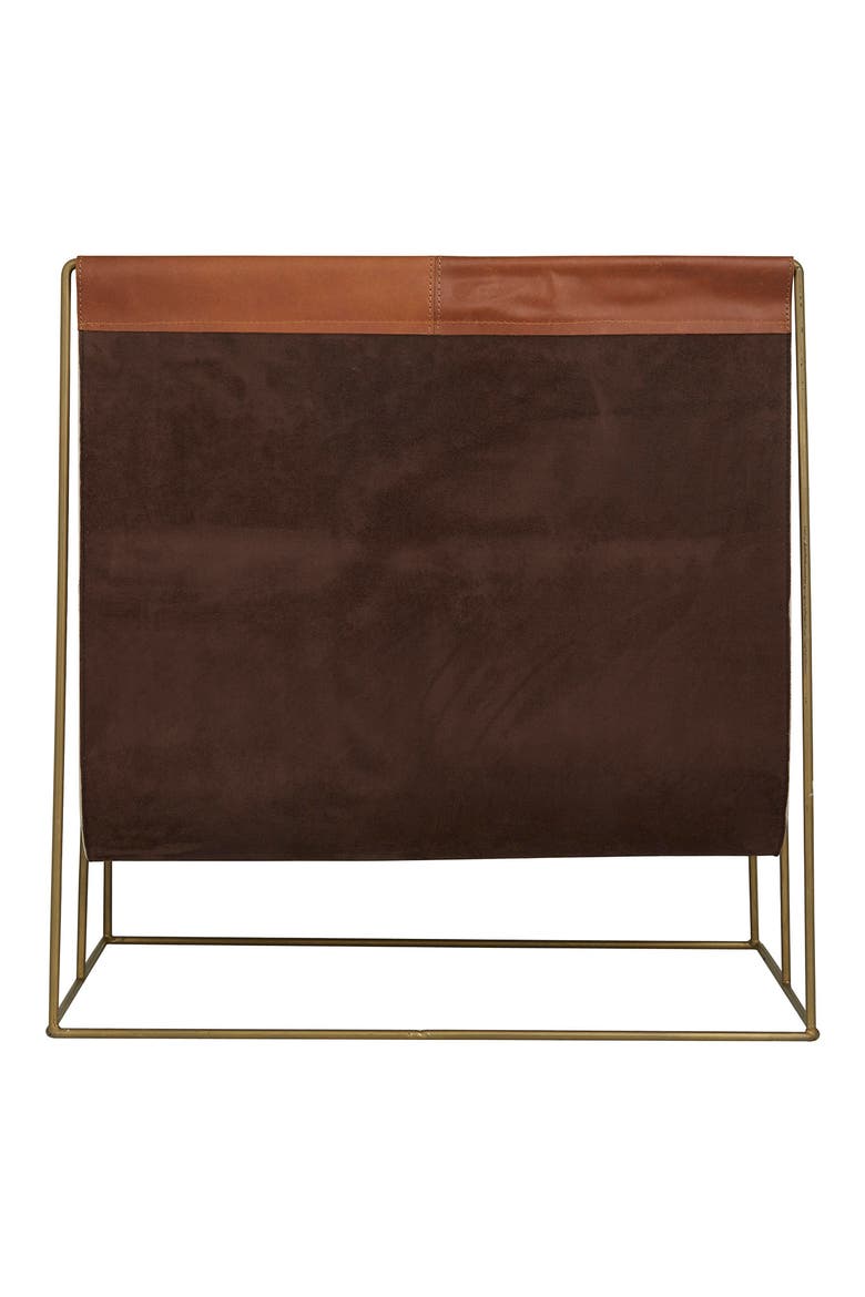 Brown Leather 3-Slot Magazine Holder with Metal Stand, Alternate, color, RED