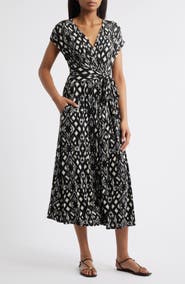Loveappella Geo Print Faux Wrap Midi Dress