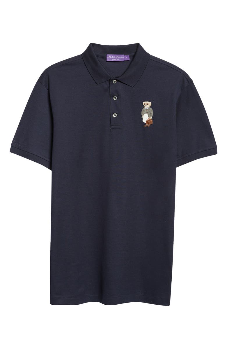 Ralph Lauren Purple Label Polo Bear Patch Cotton Piqué Polo, Alternate, color, Classic Chairman Navy