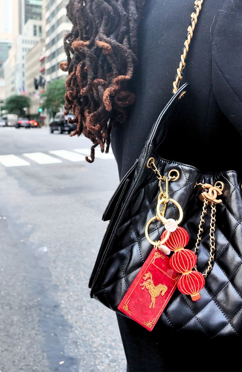 Solar Eclipse Hand Painted Red Lantern Key Chain Bag Charm, Alternate, color, Red