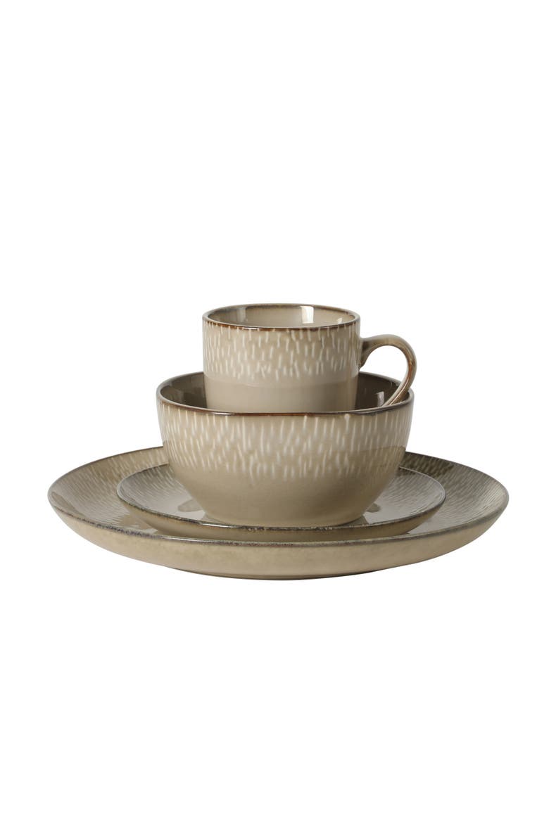 Jasper 16 Piece Plates and Bowls Reactive Glaze Dishes Stoneware Ceramic Dinnerware Set - Service for 4, Alternate, color, Cream