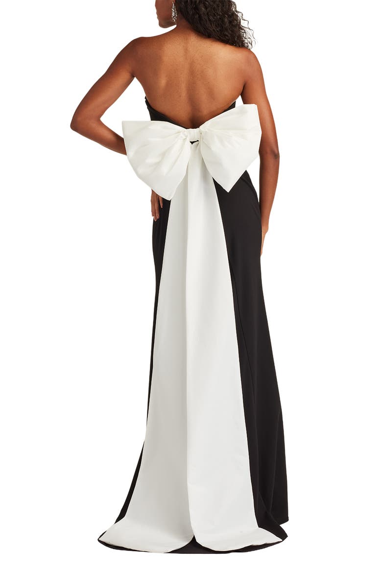 Bow Strapless Crepe Taffeta Gown, Alternate, color, BLACK/ IVORY
