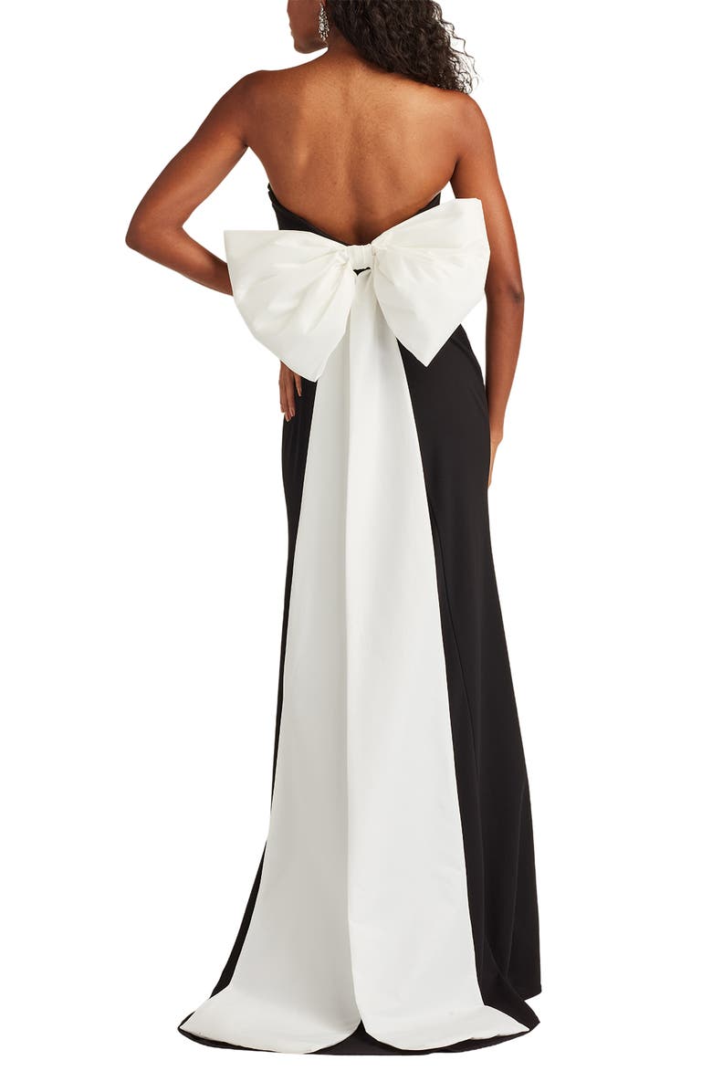 Tadashi Shoji Bow Strapless Crepe Taffeta Gown, Alternate, color, Black/ Ivory