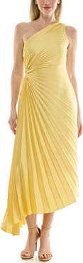 Nicole Miller Pleated One-Shoulder Satin Dress