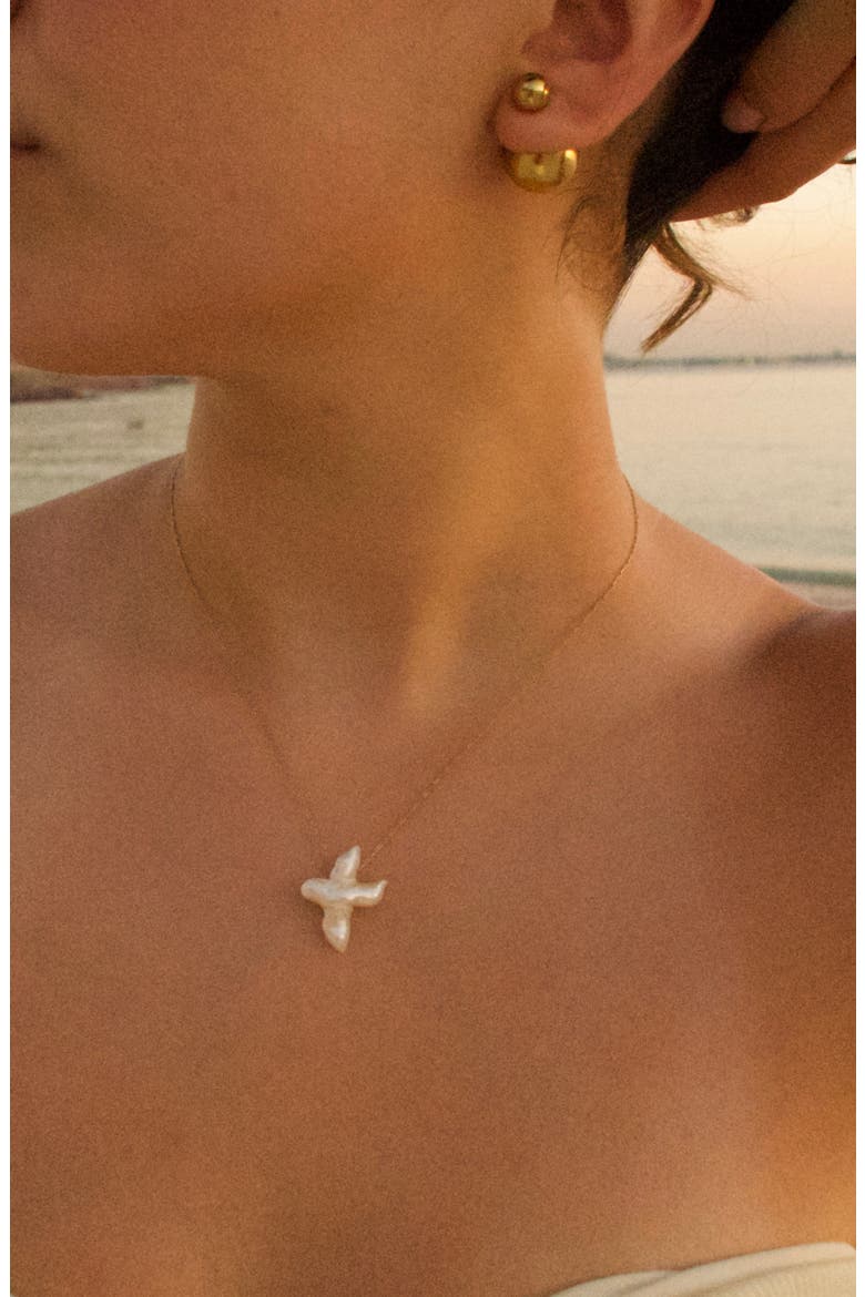 Pearl Cross Necklace, Alternate, color, Pearl / Gold