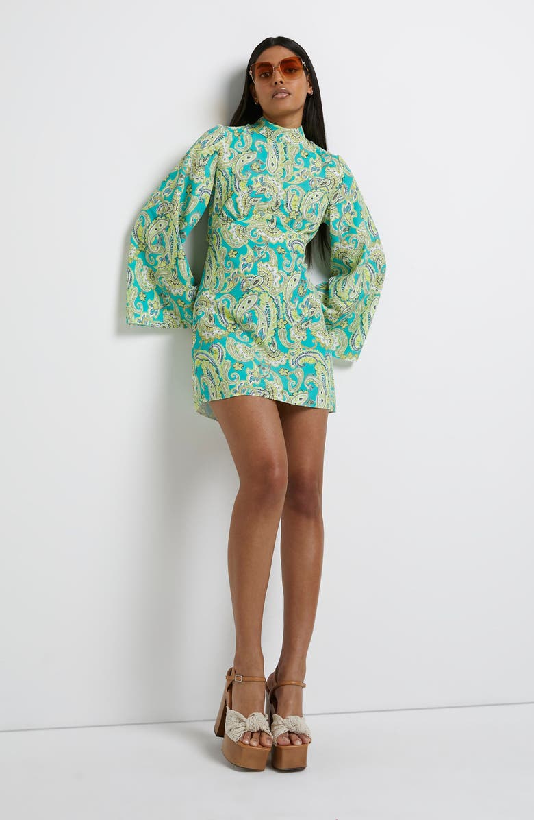 River Island Luna Paisley Print Long Sleeve Dress, Alternate, color, Green