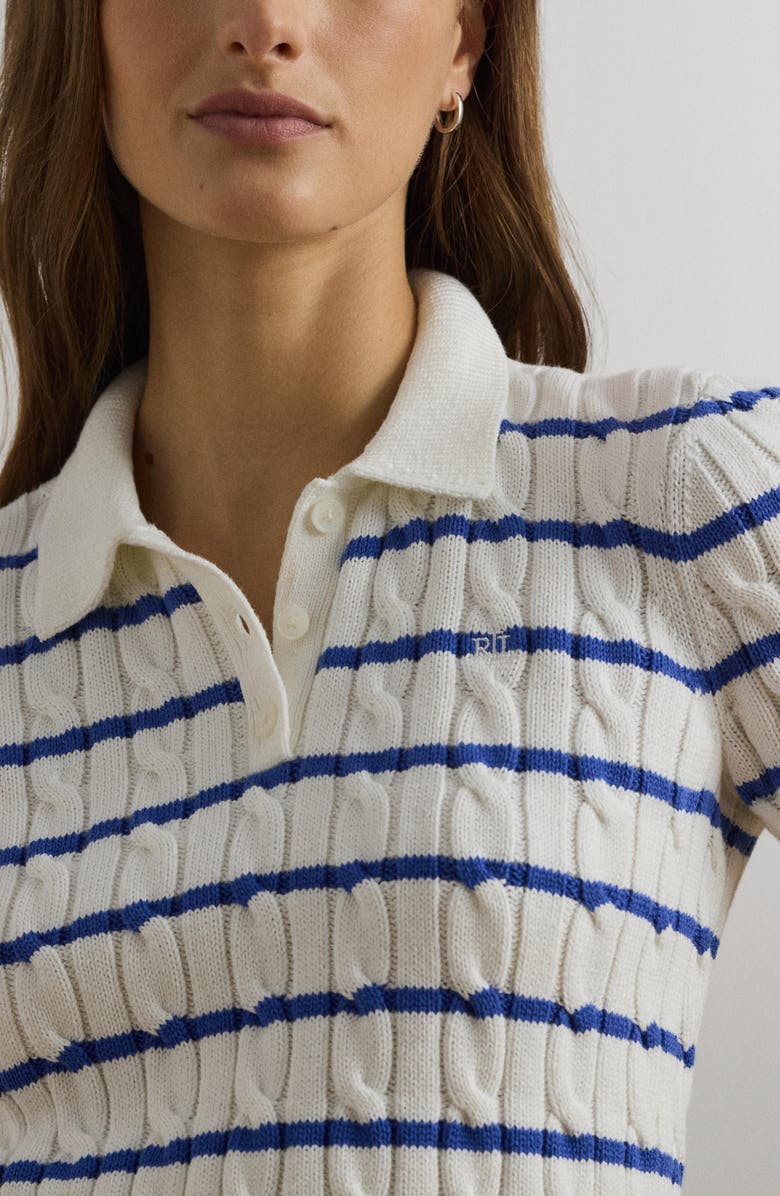Lauren Ralph Lauren Striped Cable Knit Cotton Polo Sweater, Alternate, color, 