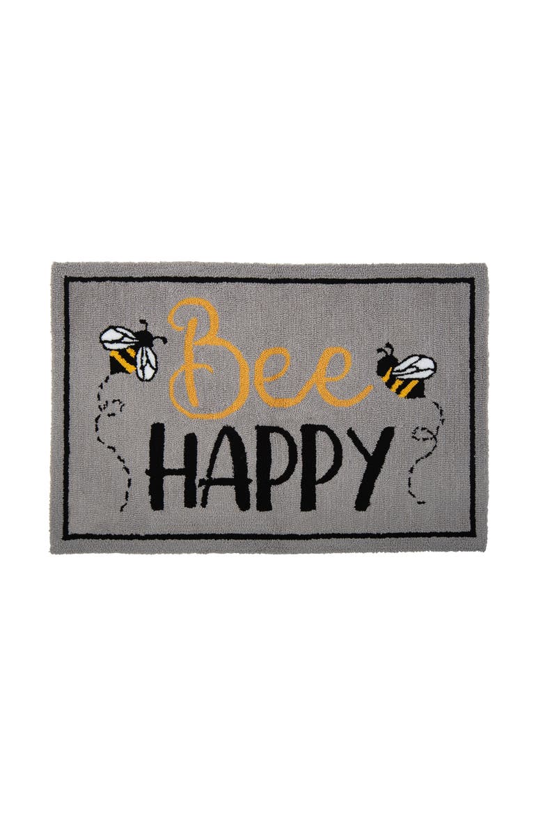 "Bee Happy" Bumble Bee Indoor Rug, Main, color, Grey