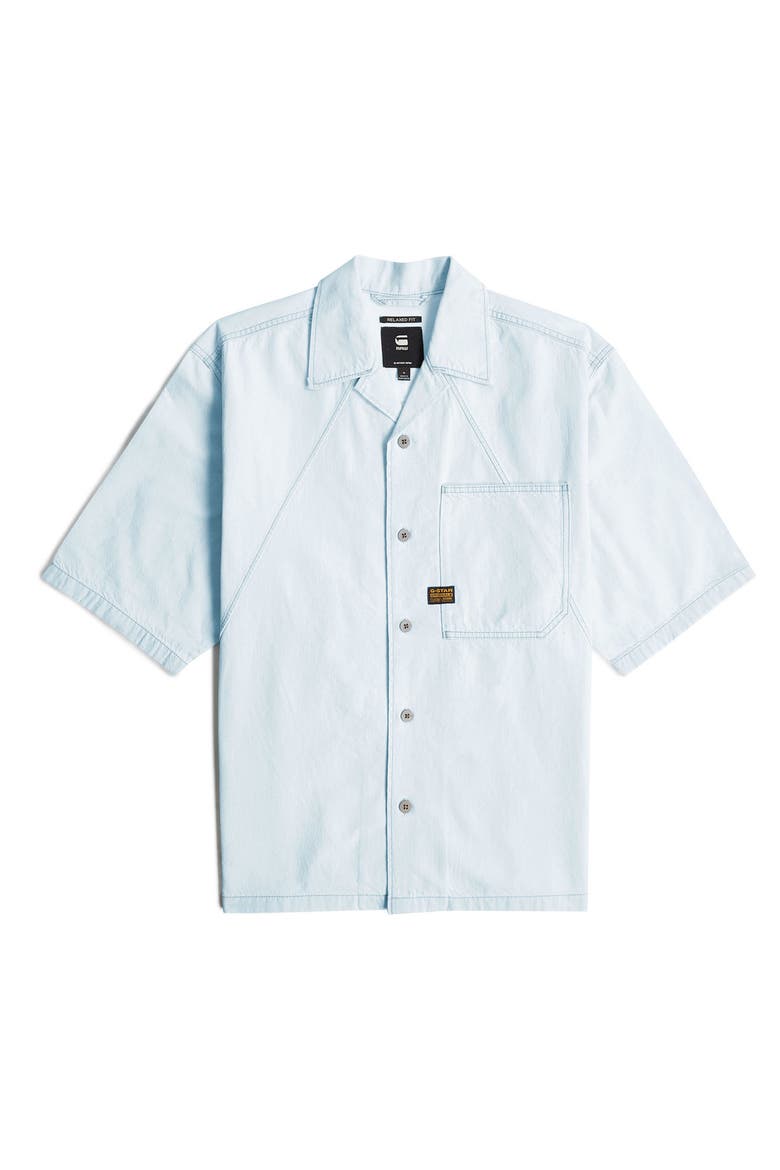 Track Relaxed Fit Organic Cotton Camp Shirt, Alternate, color, BEACHED FADED SEASALT