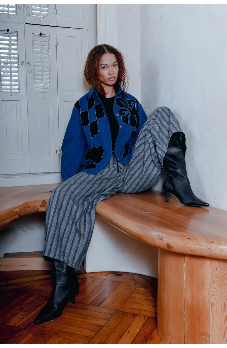 Untitled in Motion Zinia Abstract Applique Button Up Shirt, Alternate, color, Orgone Applique