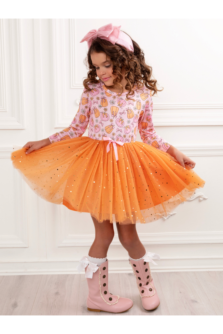 Fall Fun Pumpkin Glitter Tutu Dress, Alternate, color, Orange