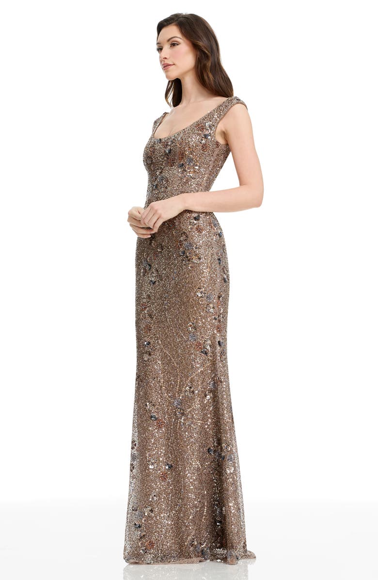 Dress the Population Josie Sequin Mermaid Gown, Alternate, color, Bronze Multi