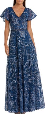 Mac Duggal Embellished Illusion Butterfly Sleeve A-Line Gown