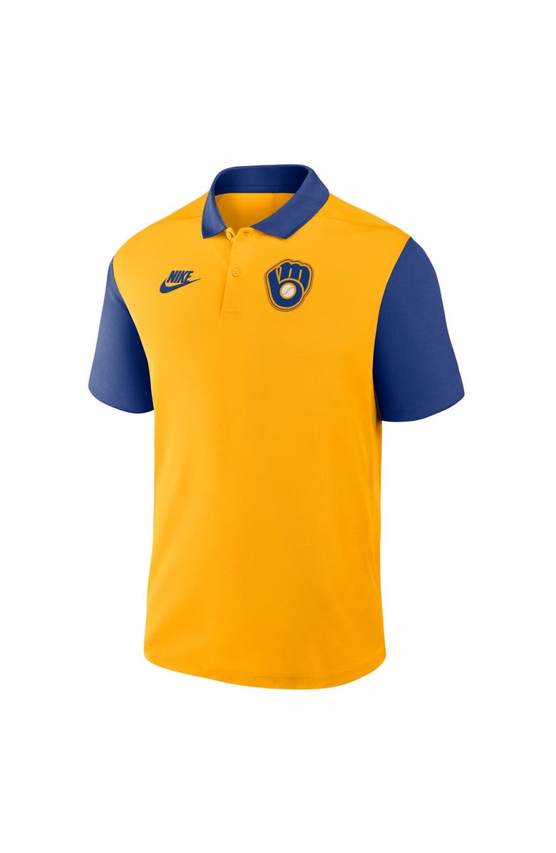 Nike Men's Nike Gold/Navy Milwaukee Brewers Cooperstown Collection Color-Block Victory Performance Polo, Alternate, color, Gold