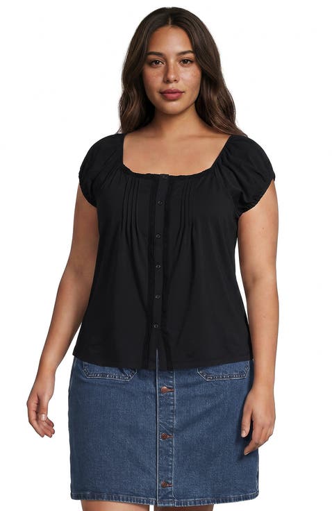 Sleeveless Lightweight Jersey Pintuck Button Front Blouse