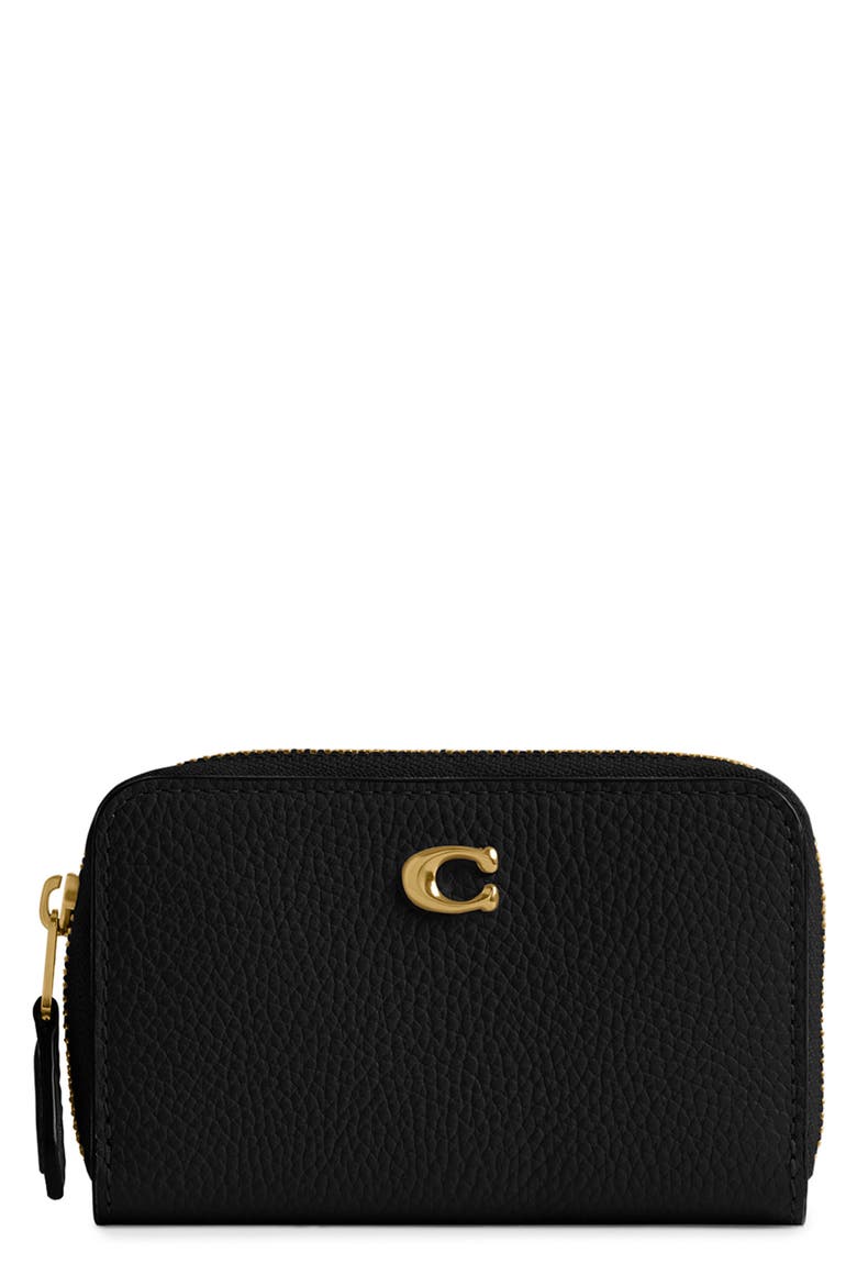 Small Essential Pebbled Leather Zip Around Card Holder, Main, color, B4/BLACK