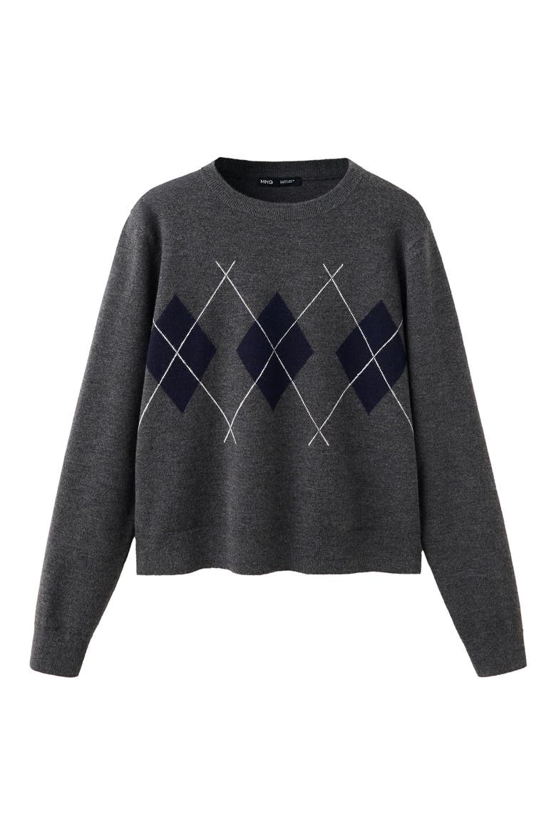 Argyle Crewneck Sweater, Alternate, color, MEDIUM HEATHER GREY