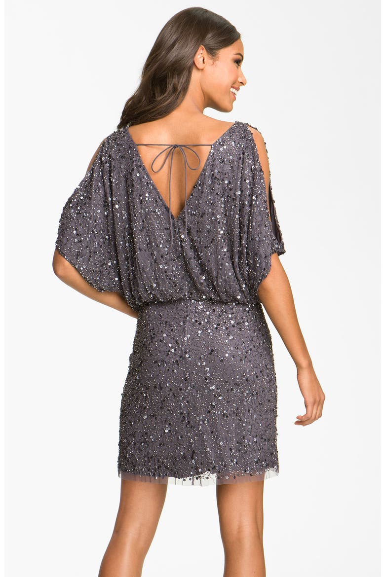 Bloused Sequin Cold Shoulder Dress, Alternate, color, CHARCOAL