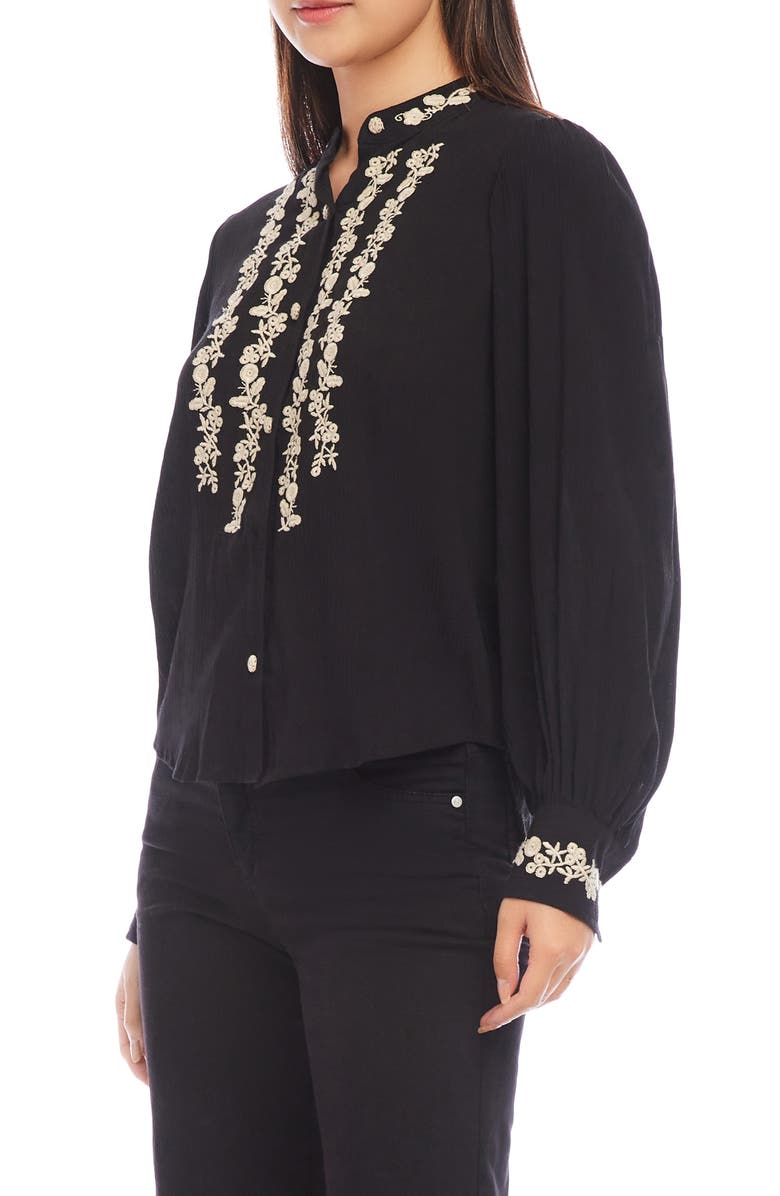 Karen Kane Floral Embroidered Button-Up Shirt, Alternate, color, 