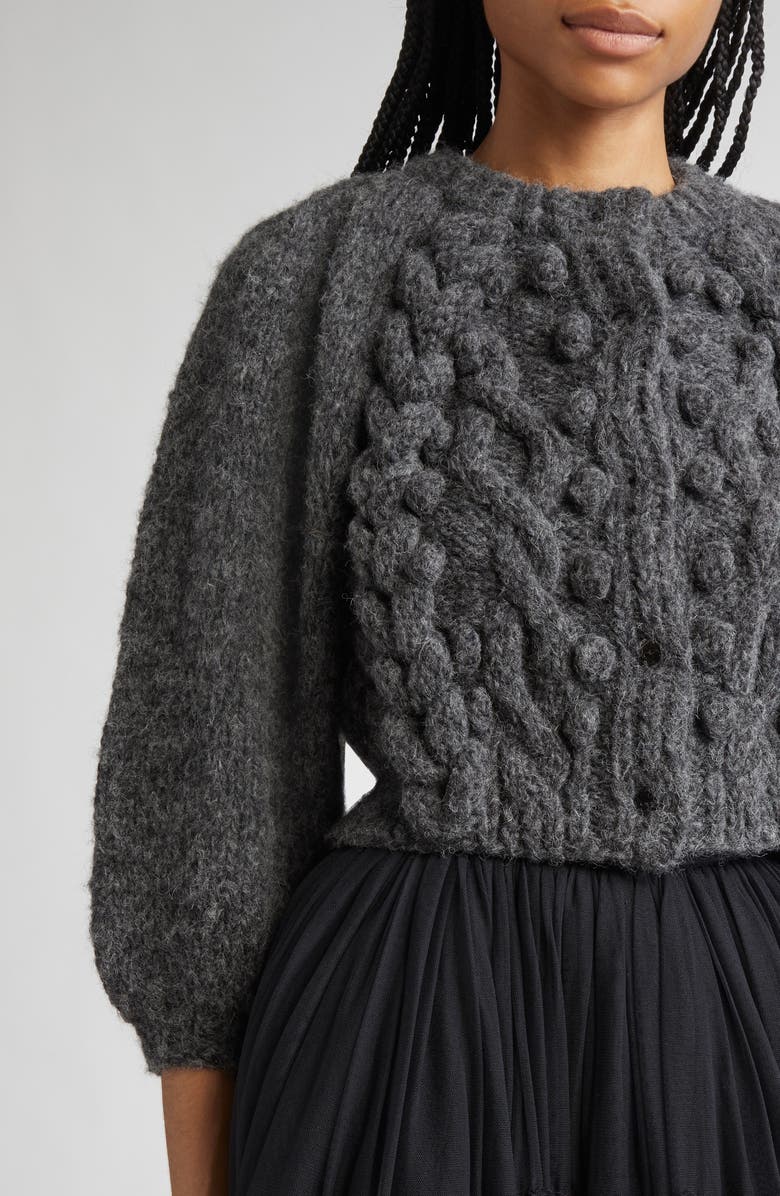 Meruert Tolegen Cross Pleat Crop Hand Knit Sweater, Alternate, color, Smoke