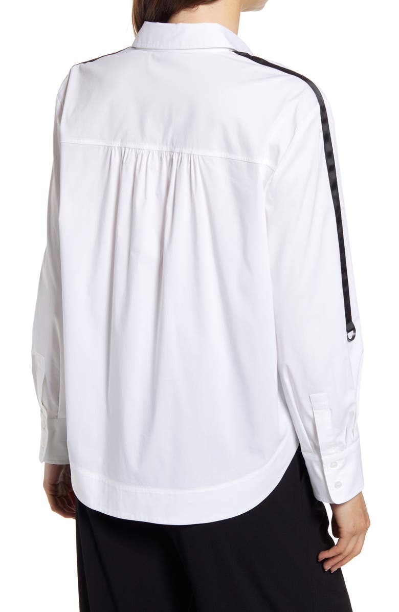 Halogen<sup>®</sup> Sleeve Stripe Cotton Blend Poplin Blouse, Alternate, color,