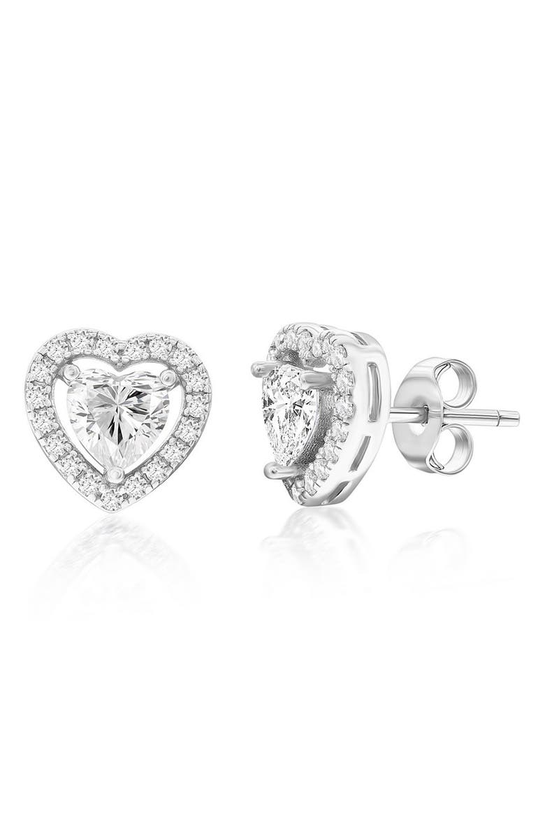 SIMONA Sterling Silver Cubic Zirconia Heart Halo Stud Earrings, Main, color, Silver