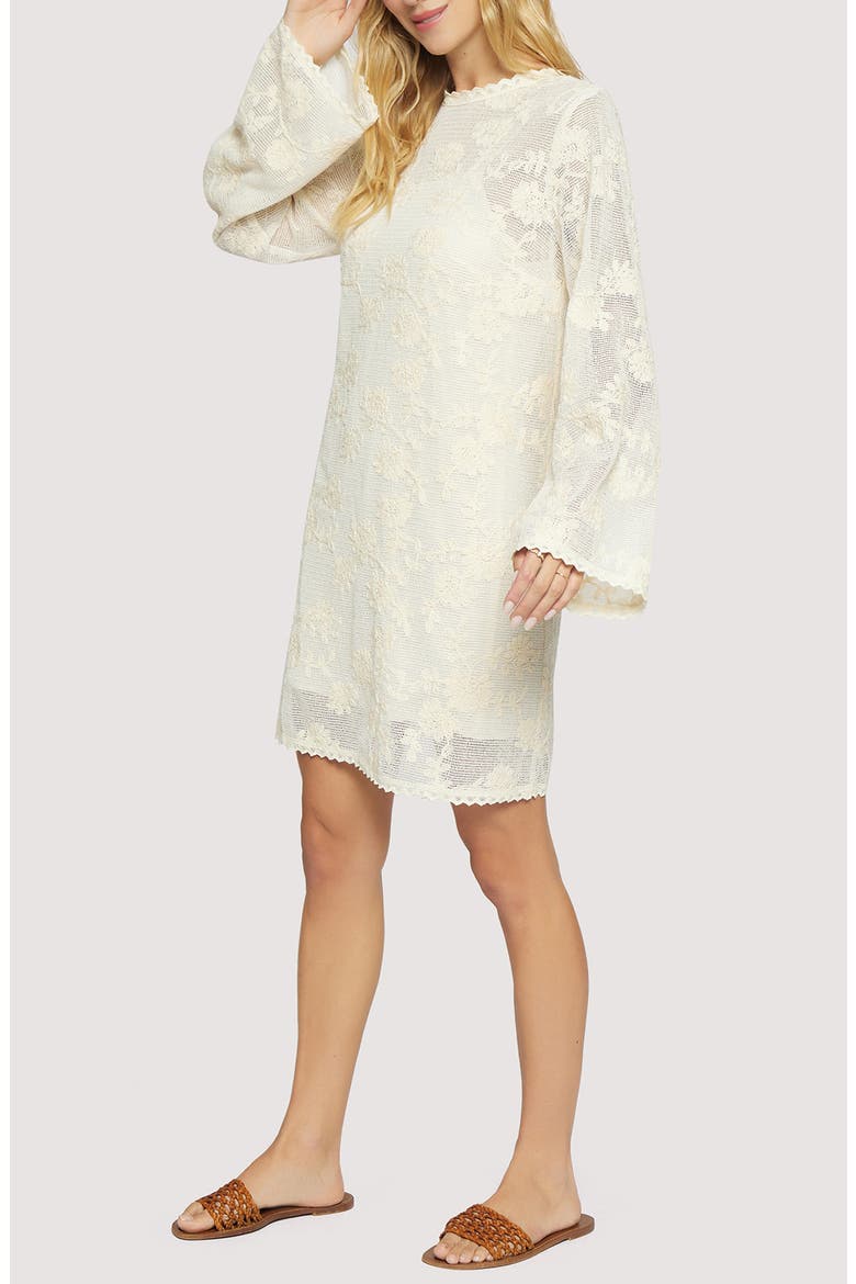 Fiorenza Floral Embroidery Long Sleeve Cotton Blend Minidress, Alternate, color, CREAM