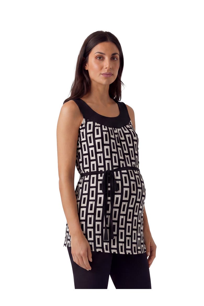 Maternity Essential Geometric Print Scoop Neck Sleeveless Waist Tie Top, Alternate, color, Black Multi