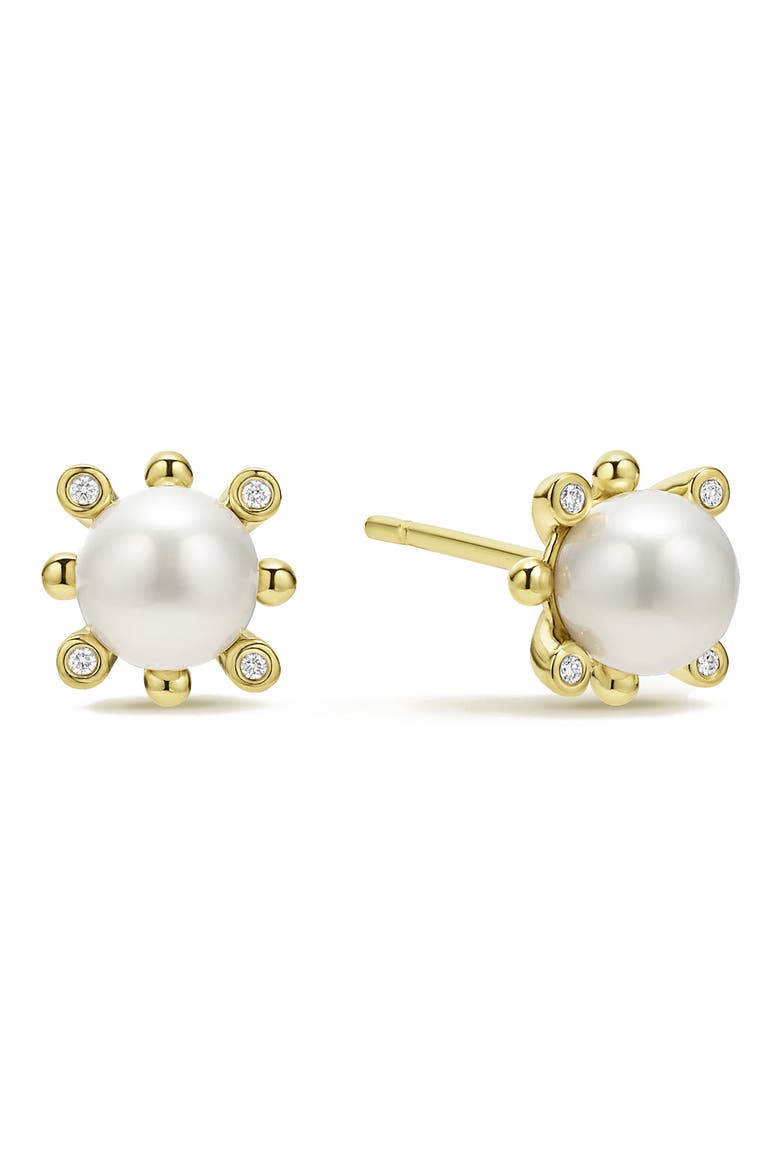 18K Luna Fleur Pearl & Diamond Stud Earrings, Alternate, color, GOLD