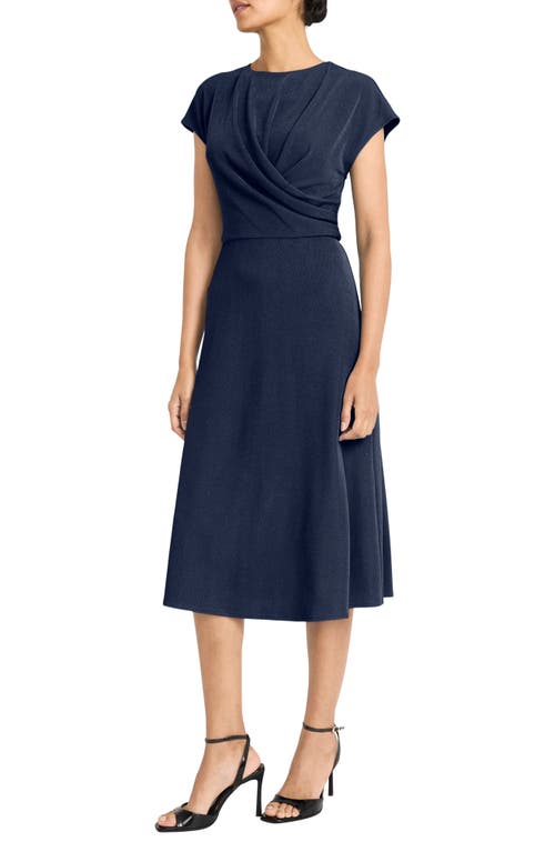 Maggy London Draped Bodice Knit Midi Dress In Navy