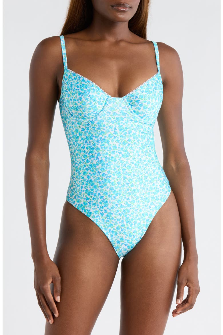 Decorative Underwire One-Piece Swimsuit, Main, color, OCEAN AURA