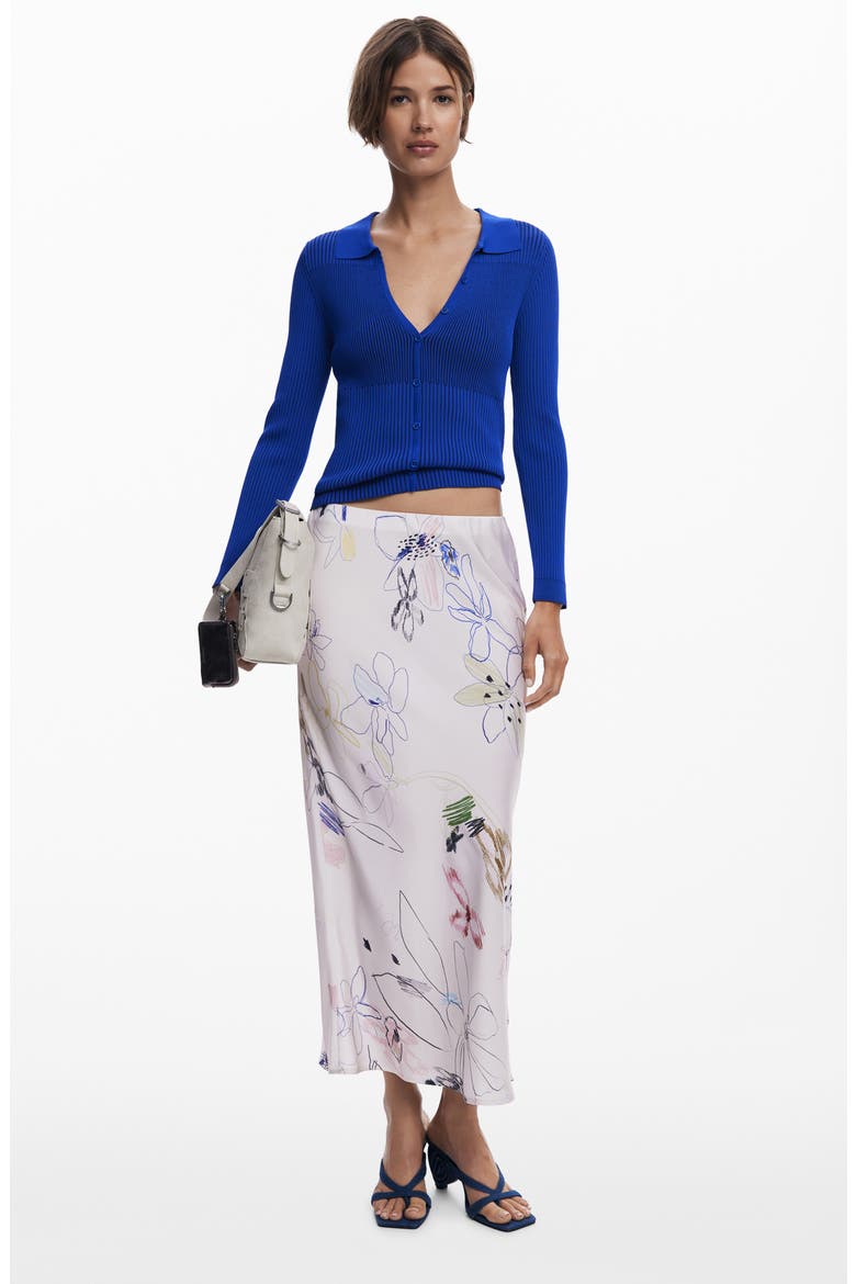 Rib V-Neck Cardigan, Alternate, color, KLEIN BLUE