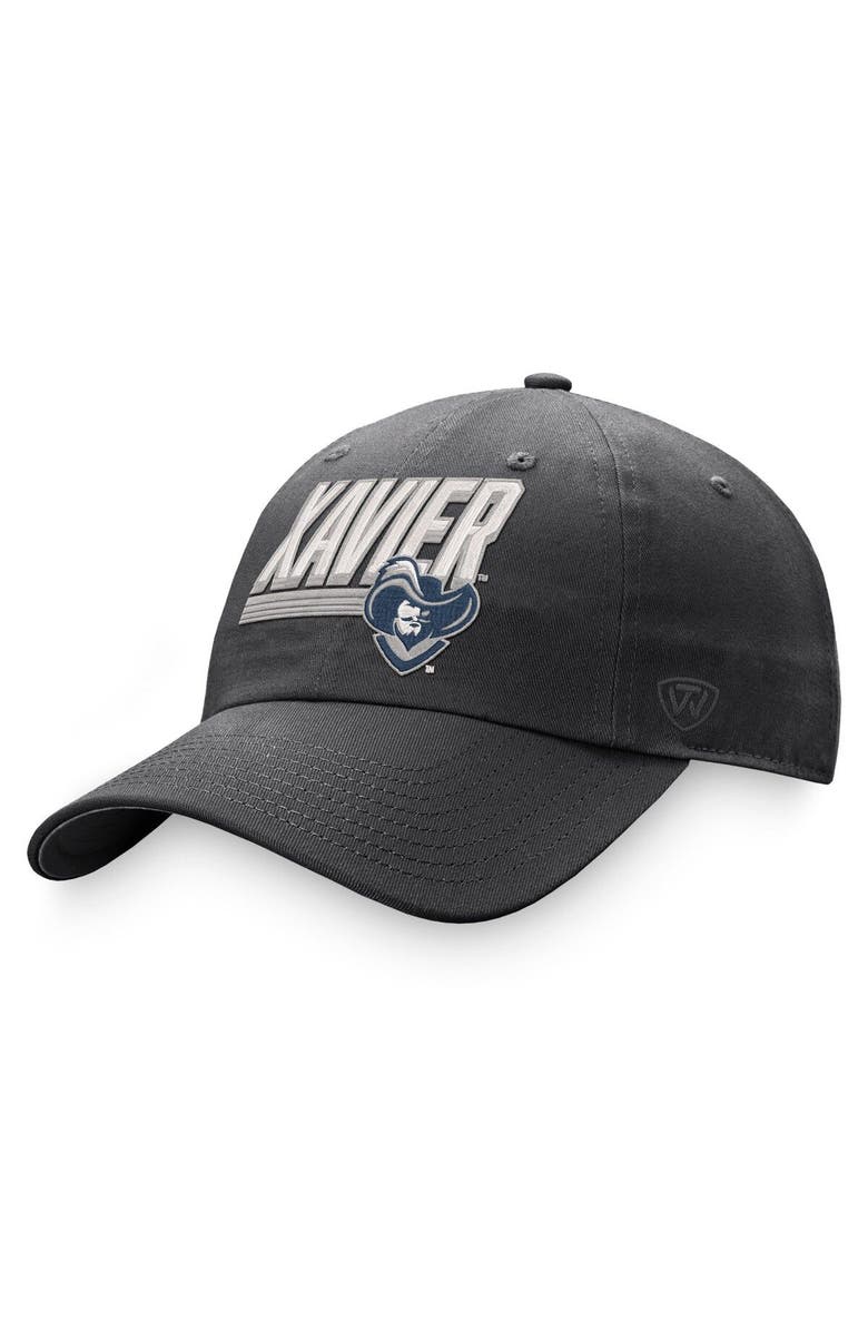 TOP OF THE WORLD Men's Top of the World Charcoal Xavier Musketeers Slice Adjustable Hat, Main, color,