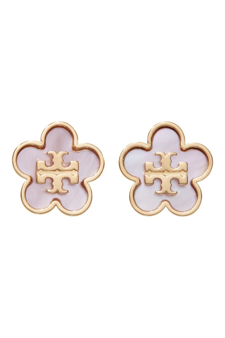 Forget Me Not Enamel Stud Earrings, Main, color, TORY GOLD / PINK