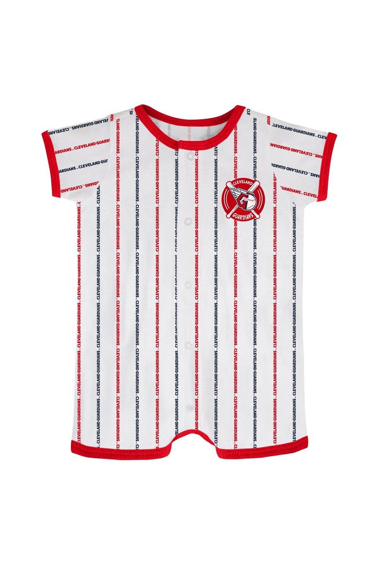 Newborn & Infant White Cleveland Guardians Ball Hitter Romper, Main, color, White